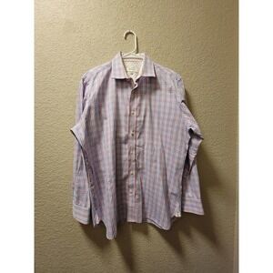Ted Baker Endurance Mens Long Sleeve Button Up Pink And Blue Plaid Size 16 32/33